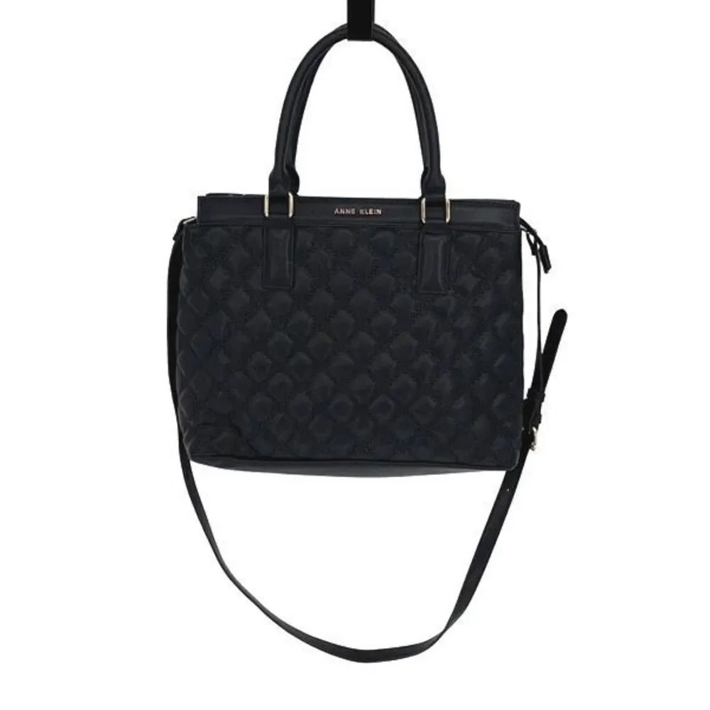 Ann Klein Womens Quilted Double‎ Handles Satchel Bag Black One Size NWOT
